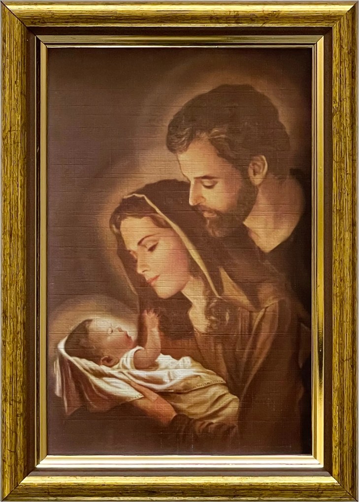 Vászonkép 18x13 Szent Család Jézus József Mária Arany Díszített Fa Keret