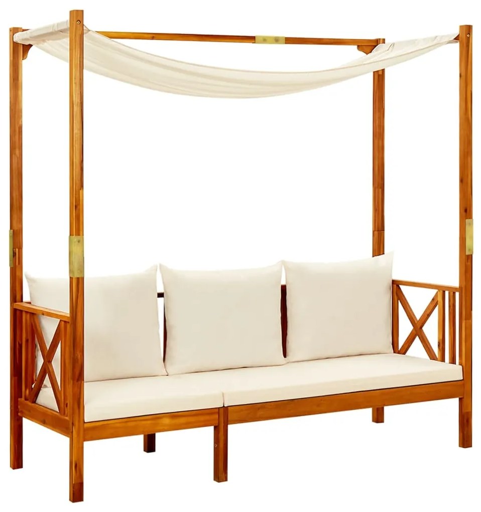 vidaXL tömör akácfa kerti pad asztallal és lábtartókkal