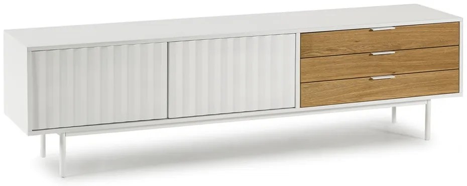 Fehér-natúr színű TV-állvány tölgyfa dekorral 180x52 cm Sierra – Teulat