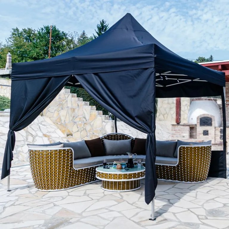 INSTENT PRO Kerti pavilon 3 x 3 m fekete + 2 oldalfal
