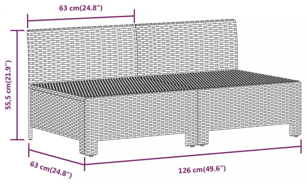 2 személyes szürke polyrattan kerti kanapé párnákkal