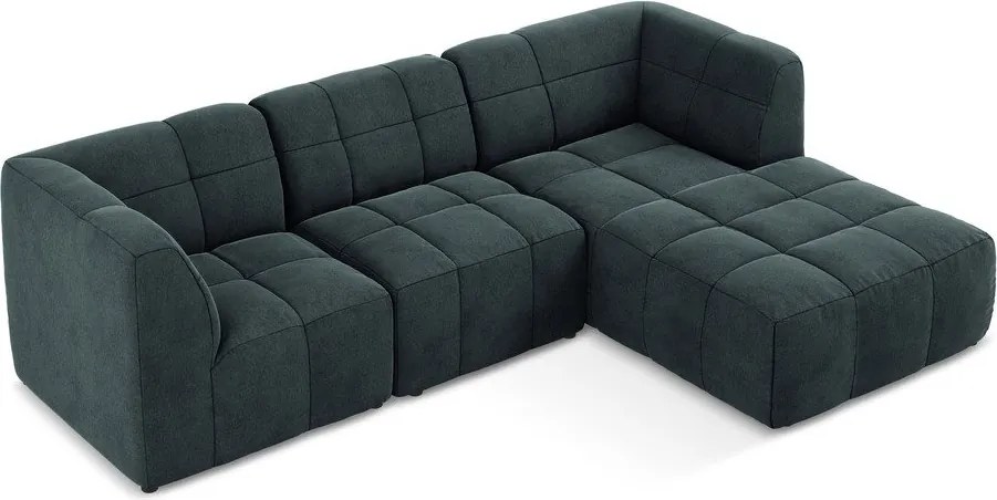 Kék bársony sarokkanapé (jobb oldali-heverő résszel) Aloha – Makamii