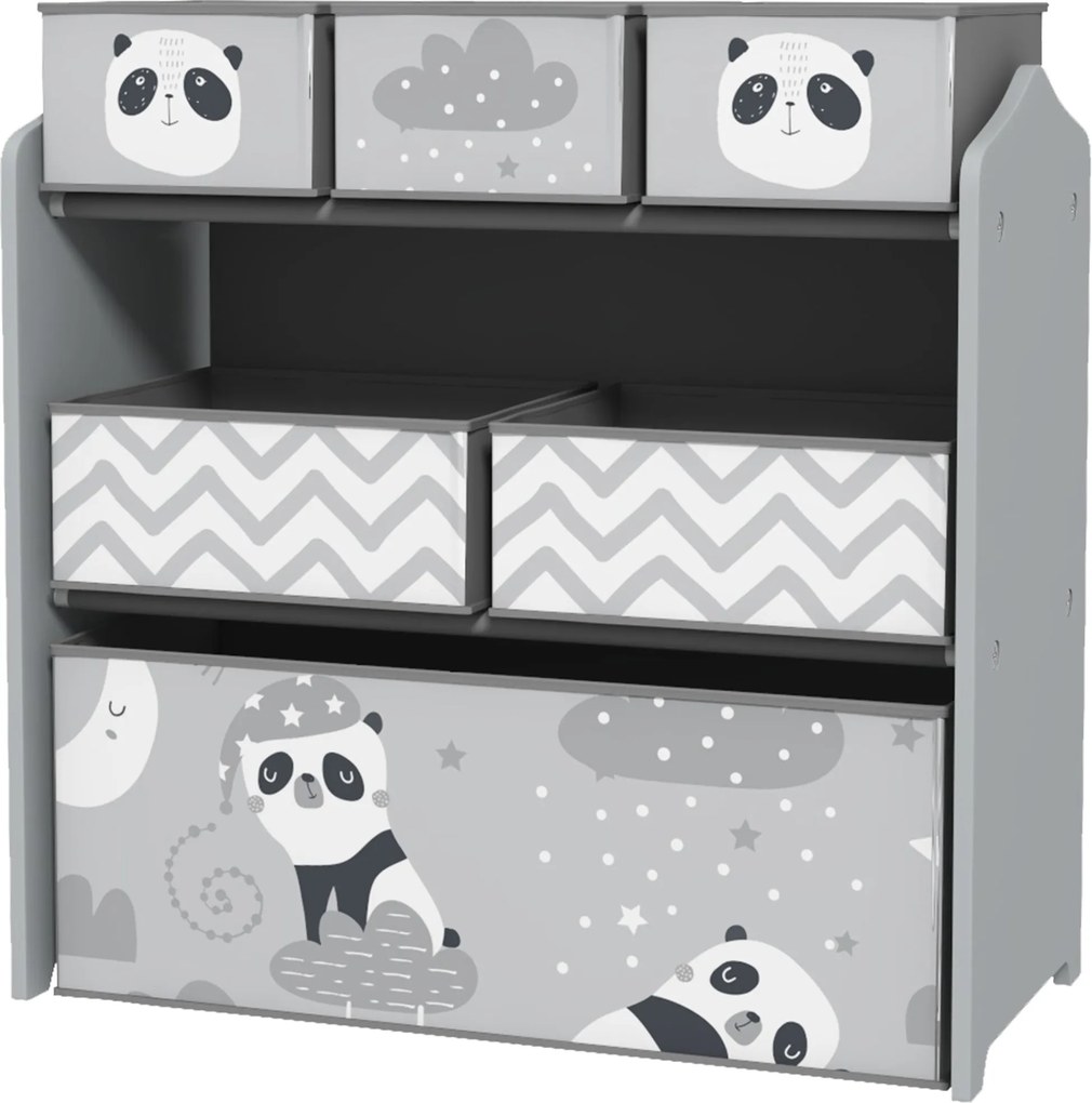 ZONEKIZ Játékpolc 6 Lepalackos Szövet Tárolódobozzal Gyerekeknek 3-8 Év 63x30x66 cm Szürke és Fehér | Aosom
