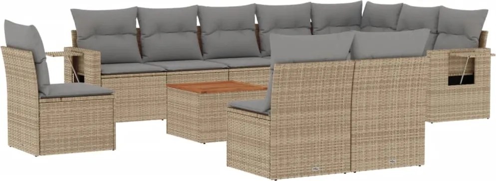 vidaXL 11 részes bézs polyrattan kerti ülőgarnitúra párnákkal
