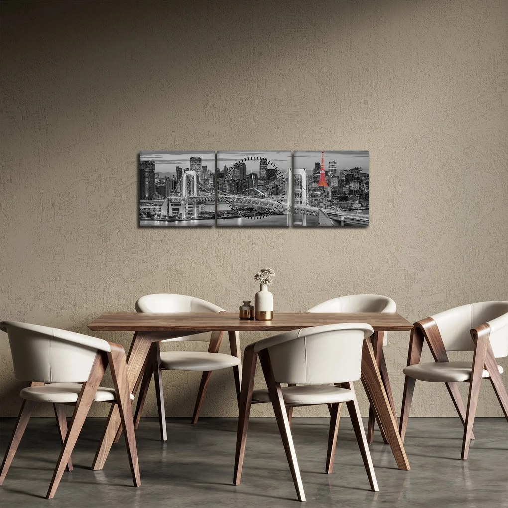 Kép - Nagyváros piros toronnyal (órával) (90x30 cm)