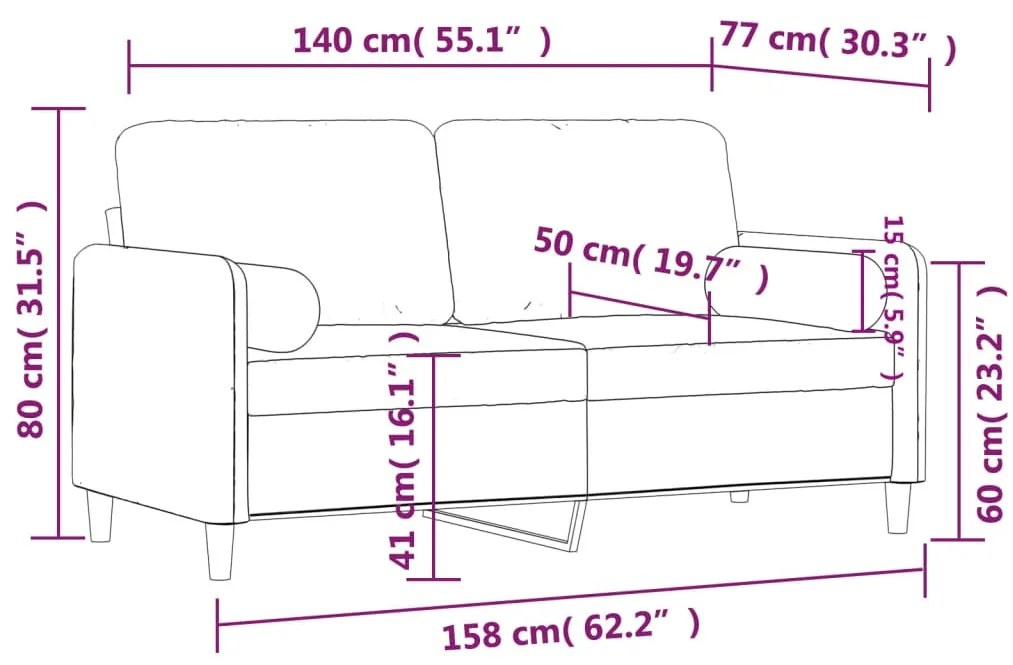 2 személyes bordó bársony kanapé díszpárnákkal 140 cm