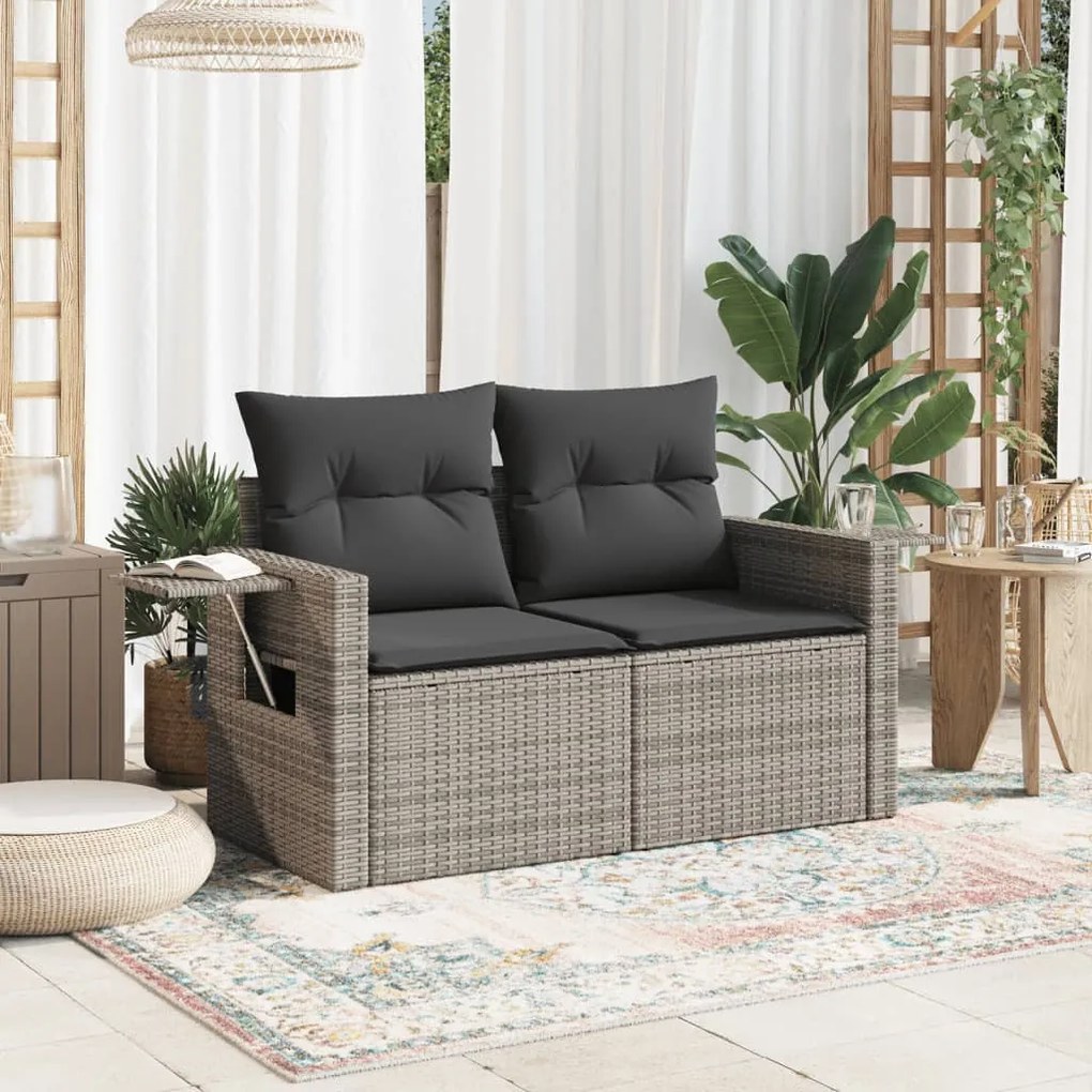 2 személyes szürke polyrattan kerti kanapé párnával