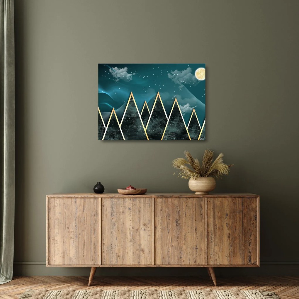 Kép - telihold az arany hegyek felett (üvegen) (70x50 cm)