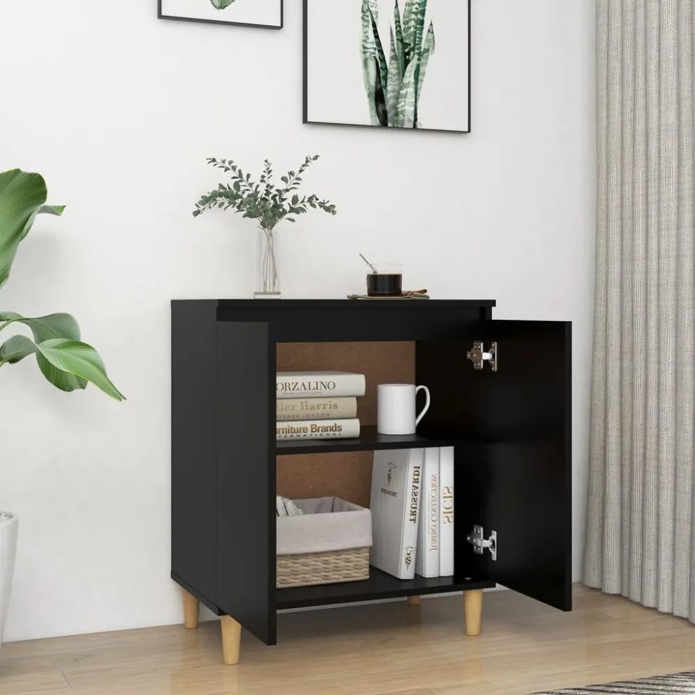 fekete szerelt fa tálalószekrény tömör falábakkal 60x35x70 cm