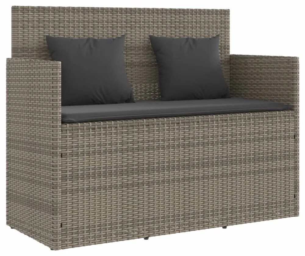 szürke polyrattan akácfa kerti pad párnával