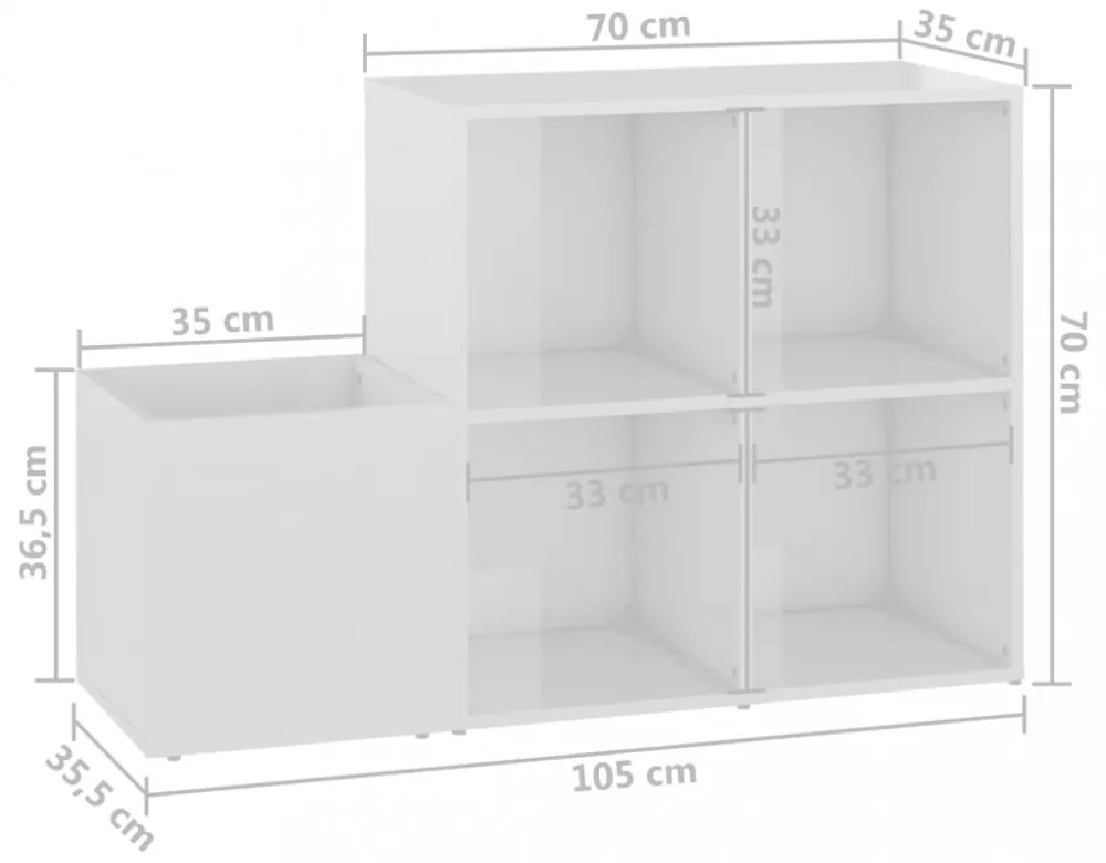 magasfényű fehér előszobai cipősszekrény 105 x 35,5 x 70 cm