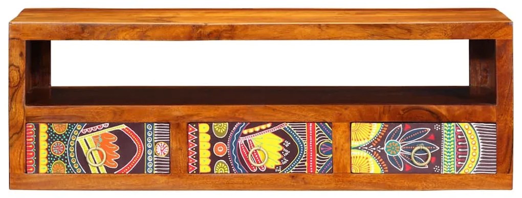 tömör akácfa többszínű falra szerelhető TV-szekrény 90x30x30 cm