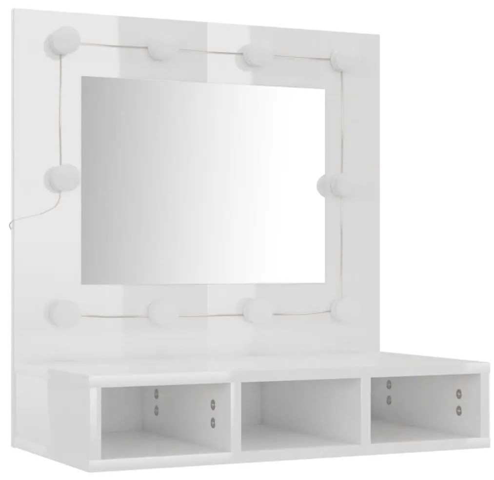 magasfényű fehér tükrös szekrény LED-ekkel 60 x 31,5 x 62 cm