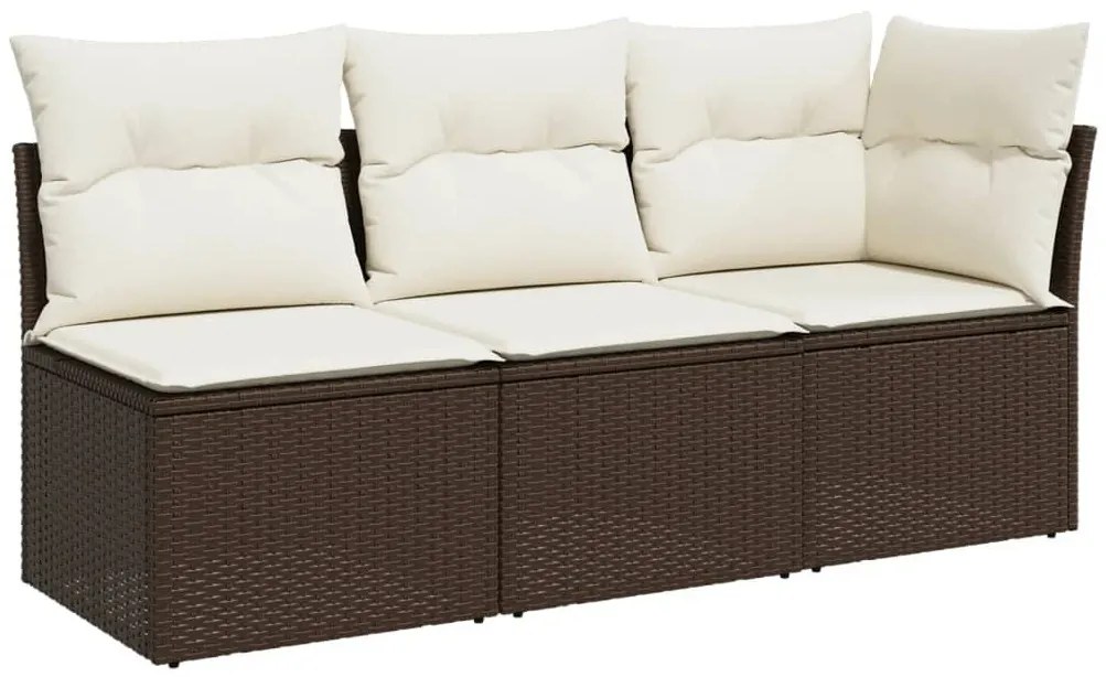 3 személyes barna polyrattan kerti kanapé párnával
