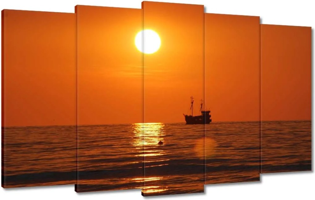 Vászonkép 100x60 Naplemente hajóval