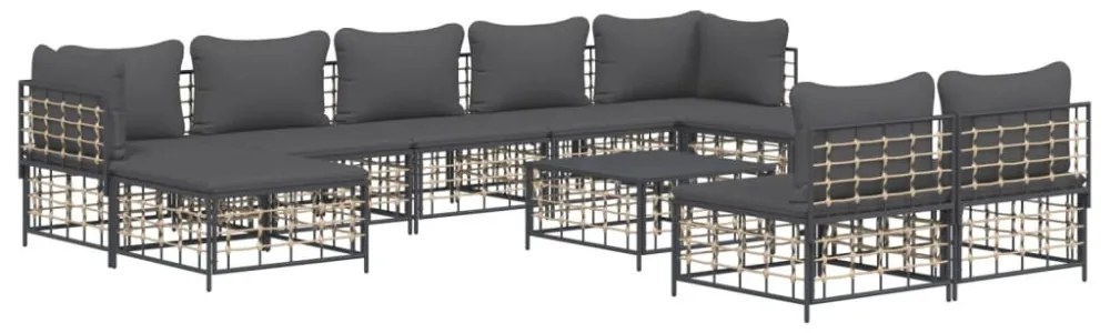 vidaXL 10 részes antracitszürke polyrattan kerti ülőgarnitúra párnával