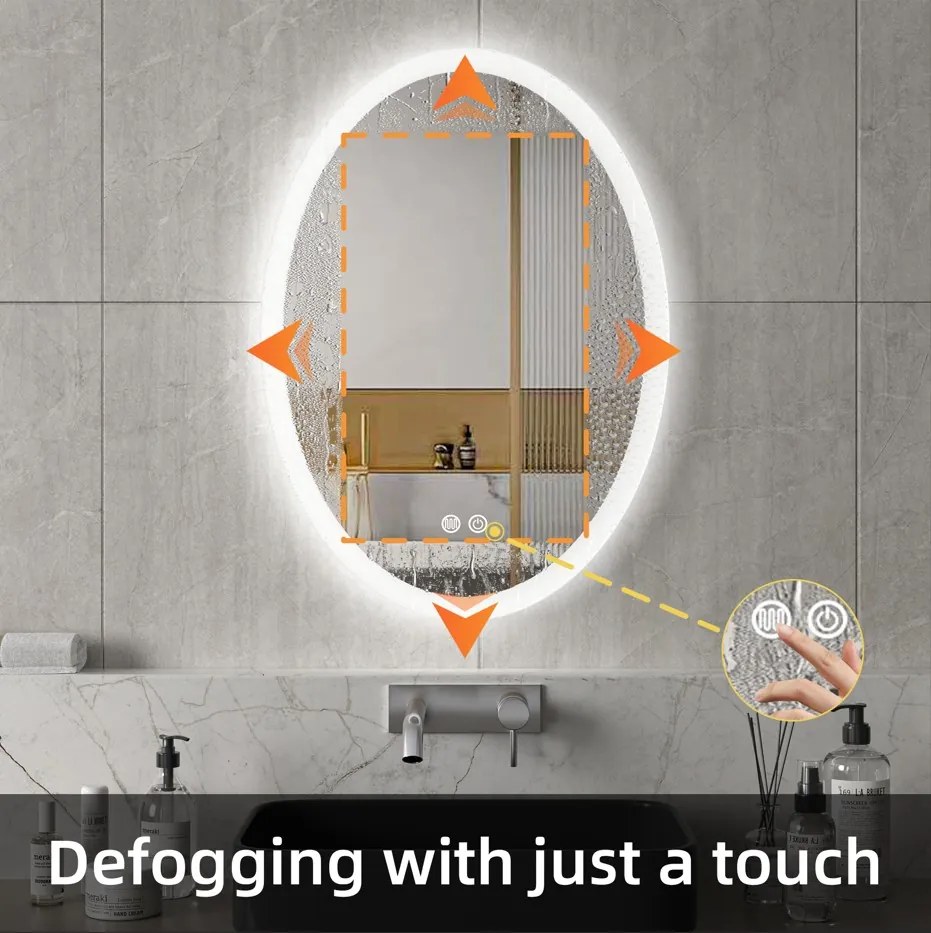 Erga Paola, ovális LED tükör 50x70cm, 1725 lm, 3 fényszín, első és hátsó világítás, ERG-V01-302-5070-00