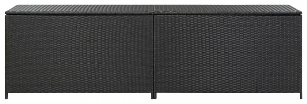 fekete polyrattan kerti tárolóláda 200 x 50 x 60 cm