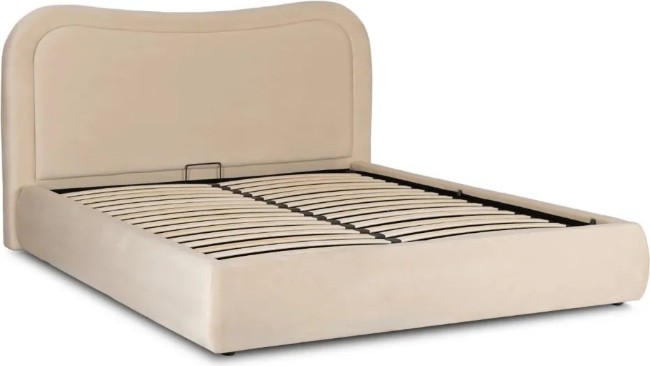 ŁÓŻKO 160x200 HAGA Kremowe Welurowe Z Pojemnikiem