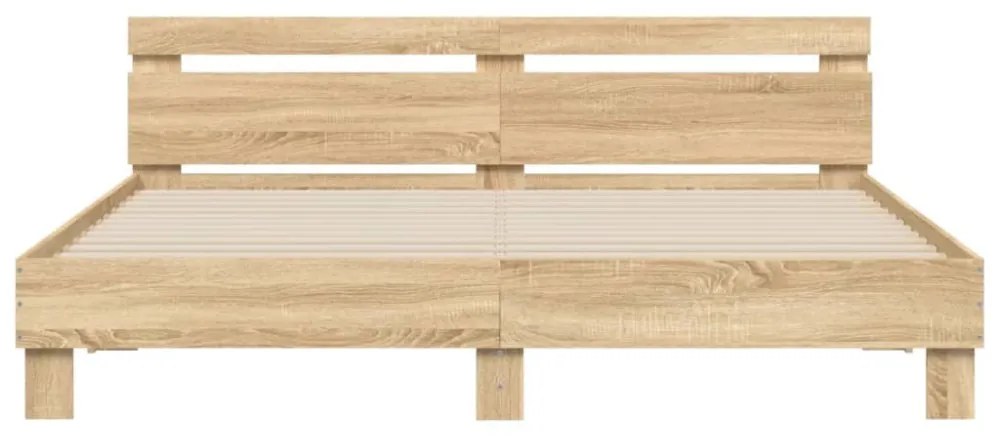 sonoma tölgy színű ágykeret fejtámlával és LED-del 200 x 200 cm