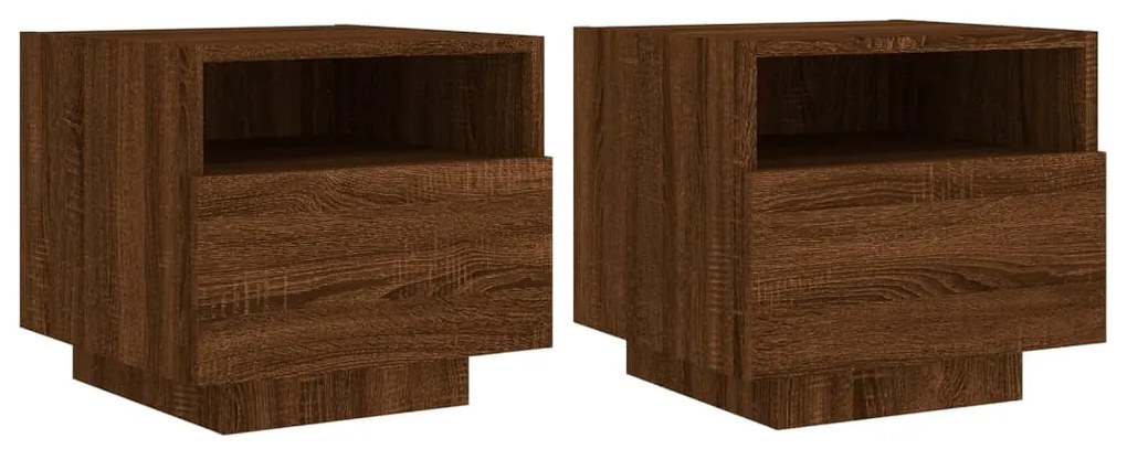 2 db barna tölgy színű éjjeliszekrény LED-ekkel 40 x 39 x 37 cm
