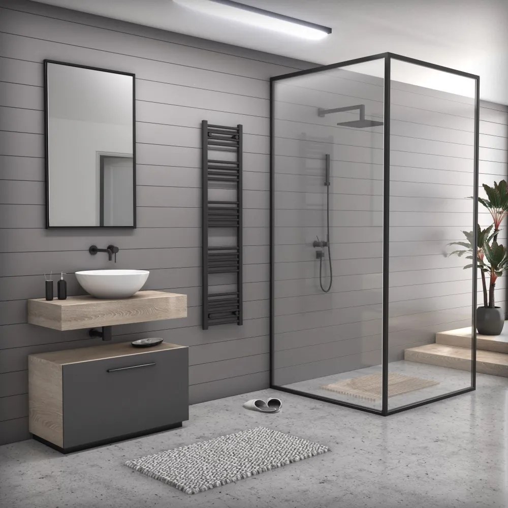 Fekete 400x1600mm törölközőszárítós fürdőszobai radiátor Welland Lux | Készletről | Gyors kiszállítással