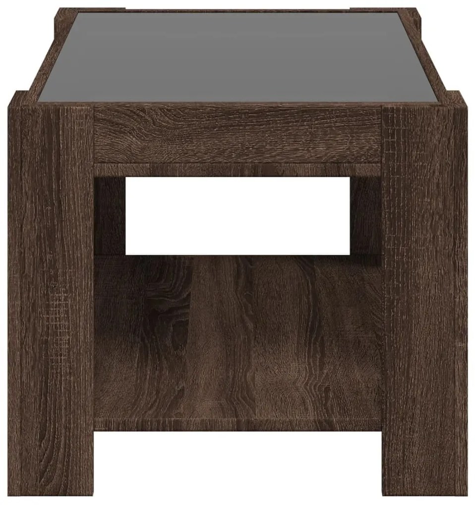 barna tölgy szerelt fa dohányzóasztal LED-del 73 x 53 x 45 cm