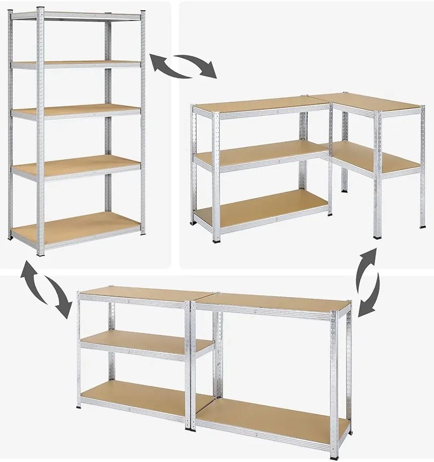 2 db Nagy teherbírású 5 szintes polc, 200 x 100 x 50 cm, ezüst