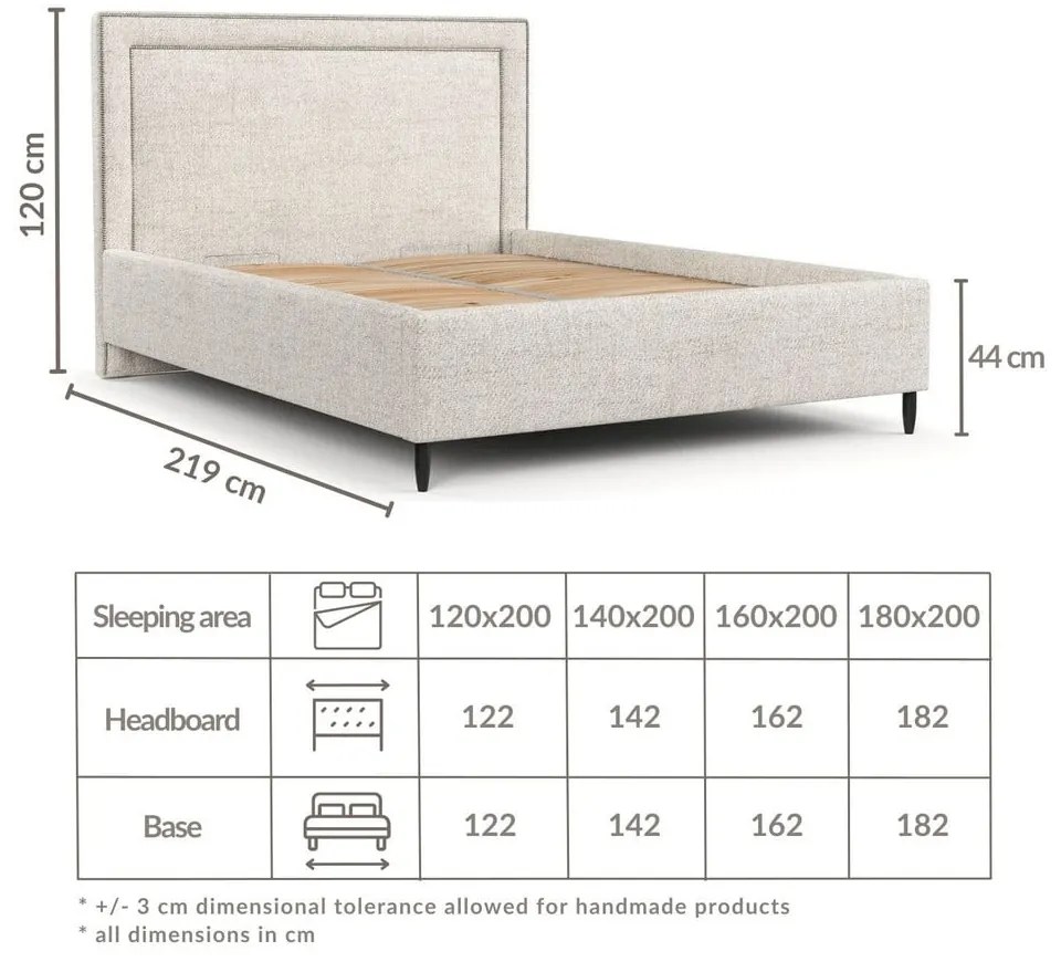 Világosszürke kárpitozott ágyneműtartós franciaágy ágyráccsal 180x200 cm Baleine – Maison de Rêve