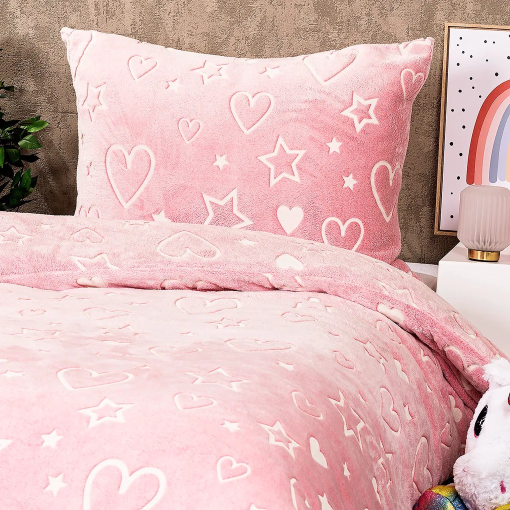 4Home Heart világító mikroflanel ágyneműhuzat , 140 x 200 cm, 70 x 90 cm