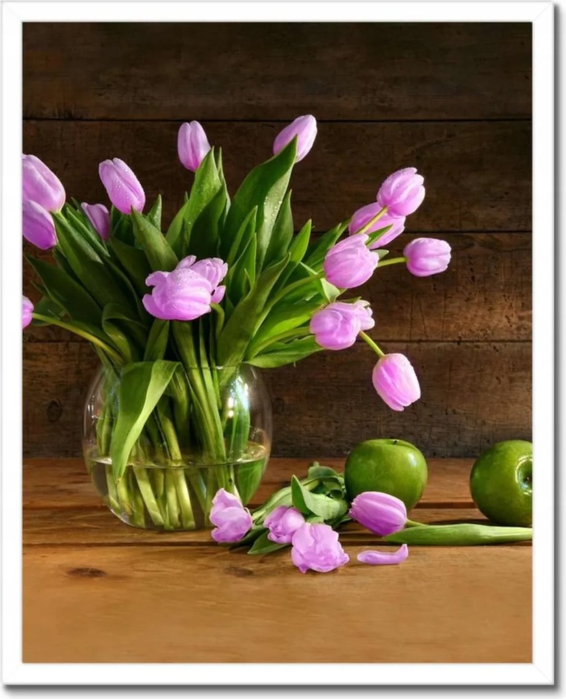 Poszter keretben 40x50 Lila tulipánok