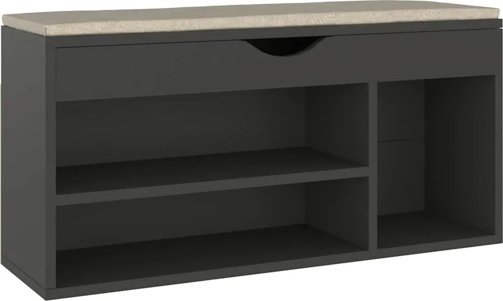 vidaXL szürke szerelt fa cipőtároló pad párnával 104 x 30 x 49 cm