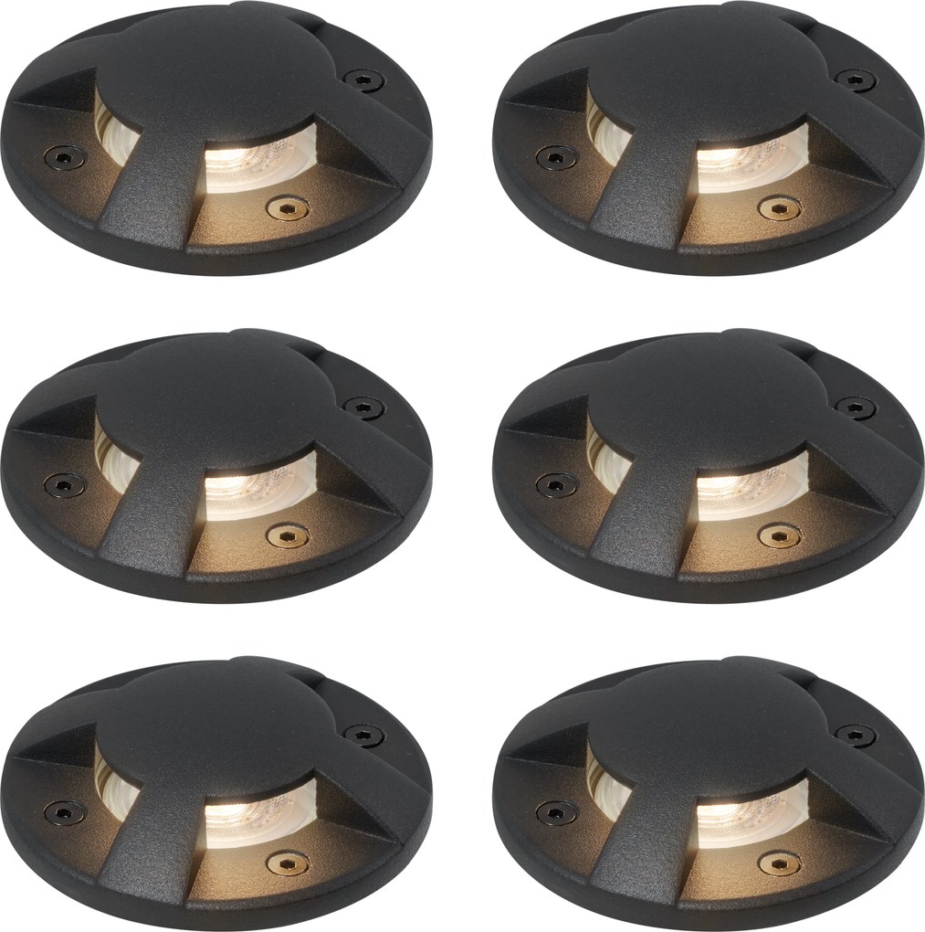 6 darabos modern fekete talajspot GU10 50mm 4 irányú fényhatással IP65 - Cellar