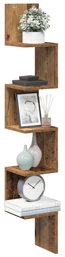 antik fa színű szerelt fa fali sarokpolc 20 x 20 x 127,5 cm