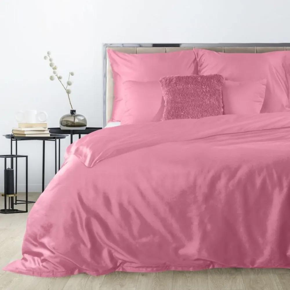 Rózsaszín kétoldalas ágynemű szatén pamutból 3 rész: 1db 180 cmx200 + 2db 70 cmx80