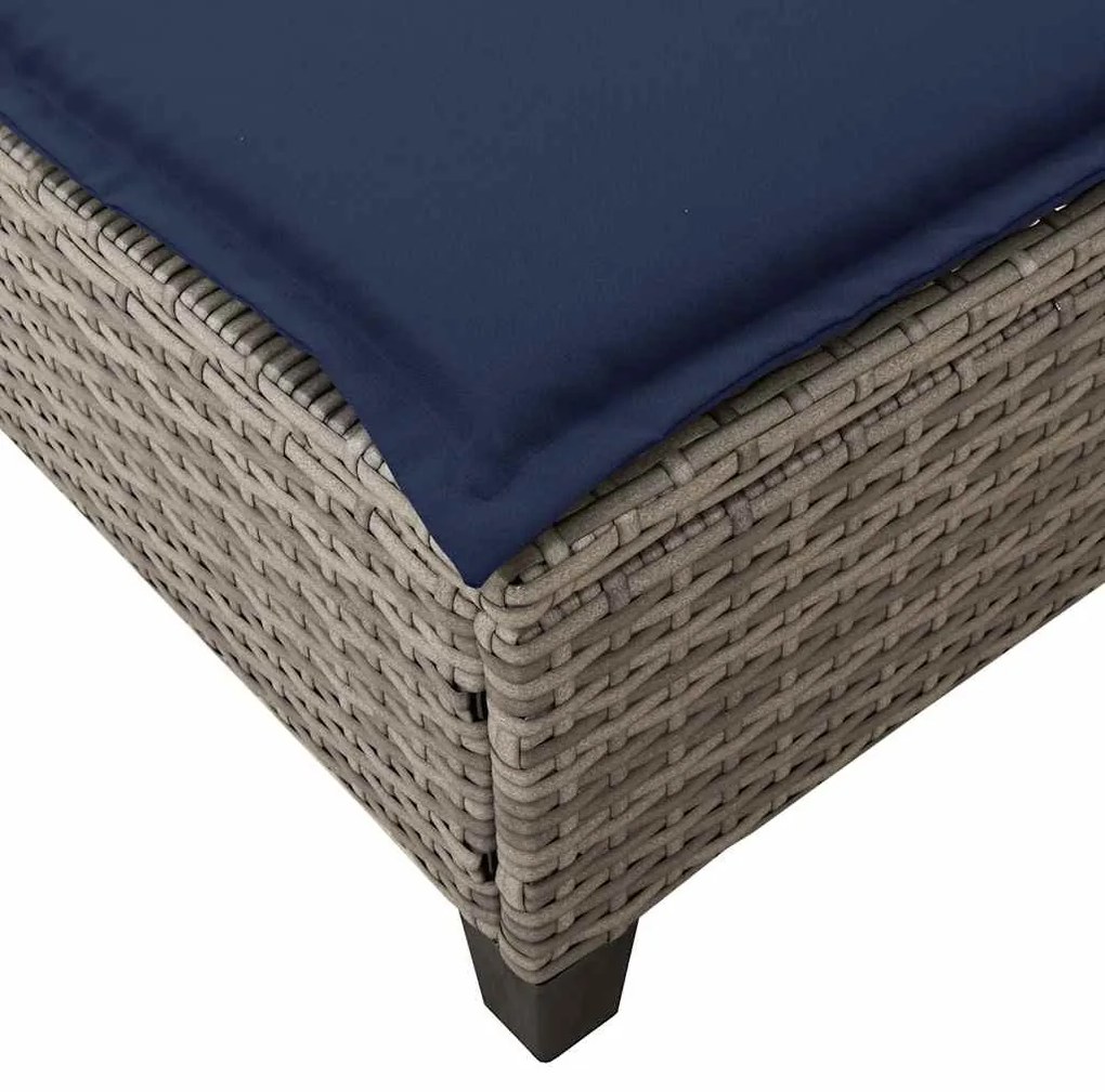 szürke polyrattan napozóágy párnákkal 55x200x25,5 cm