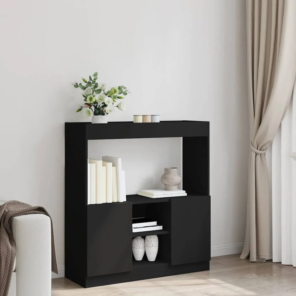 fekete szerelt fa magasszekrény 92 x 33 x 100 cm