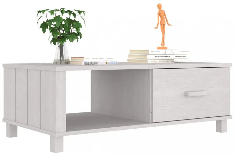 HAMAR fehér tömör fenyőfa dohányzóasztal 100 x 55 x 35 cm