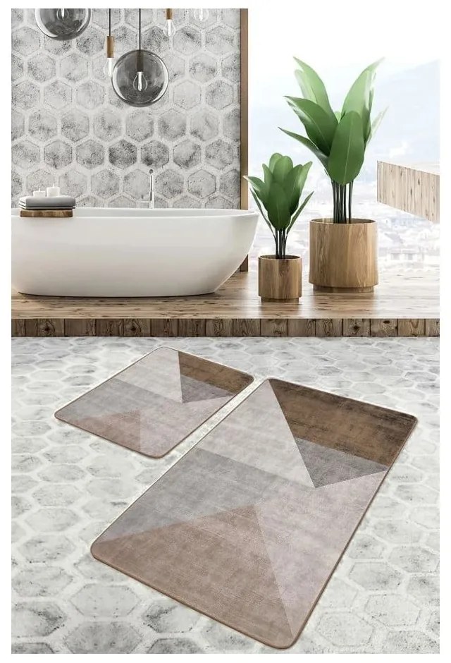Szürke-barna bársony fürdőszobai kilépő szett 2 db-os 60x100 cm – Mila Home