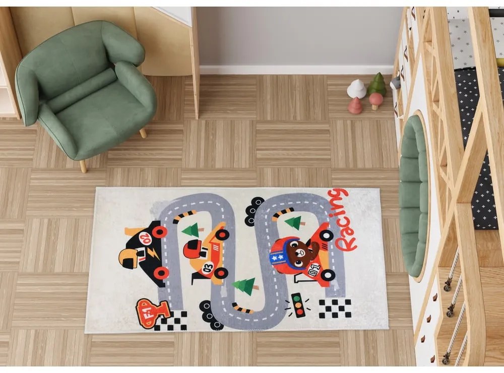 Elefántcsont színű mosható gyerek játszószőnyeg 80x120 cm Race Time – Vitaus