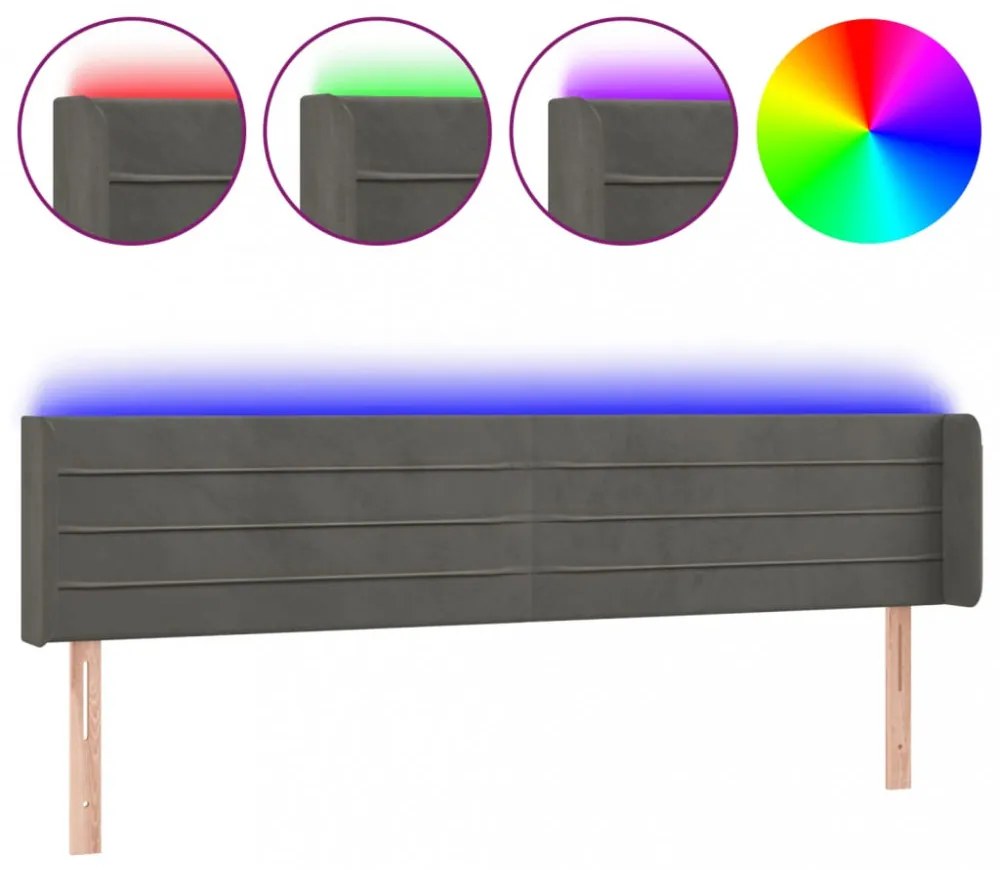 sötétszürke bársony LED-es fejtámla 203 x 16 x 78/88 cm