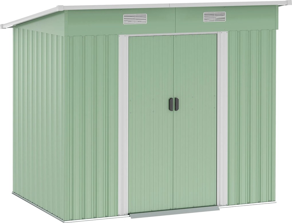 Outsunny Fém Kerti Tároló 2.3m² 207 x 130 x 182 cm Eszköztároló Ferde Tető Ablakkal Alapzattal Csúszóajtókkal Időjárásálló Kerti Sátor | Aosom