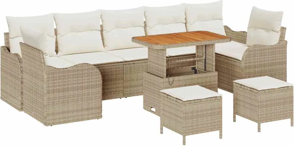 vidaXL Kerti Kanapé Szett párnával 10 pcs Bézs polirattan