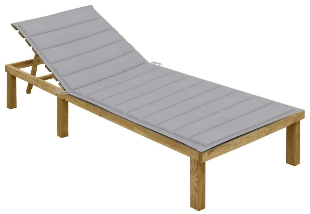 Impregnált fenyőfa napozóágy szürke párnával