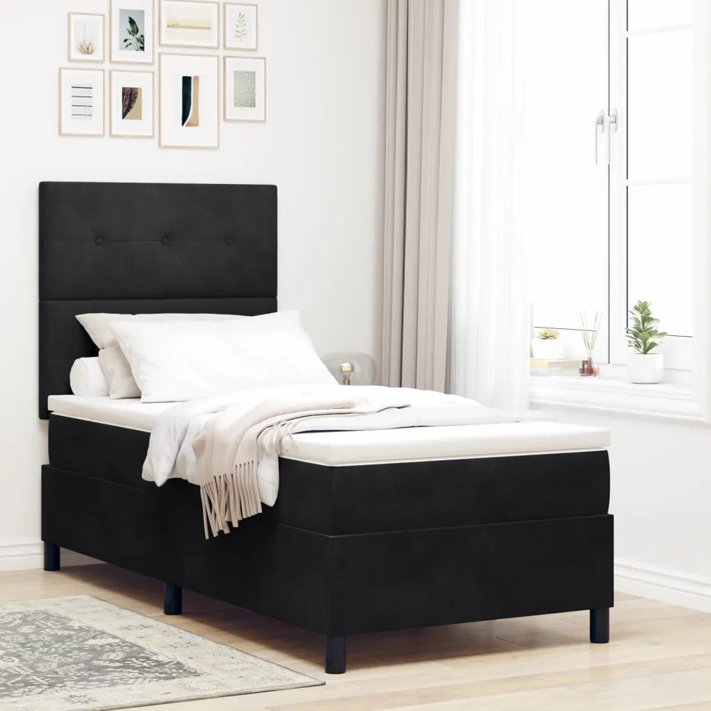 Boxspring Ágy Matraccal Fekete 90x200 cm Bársonyos