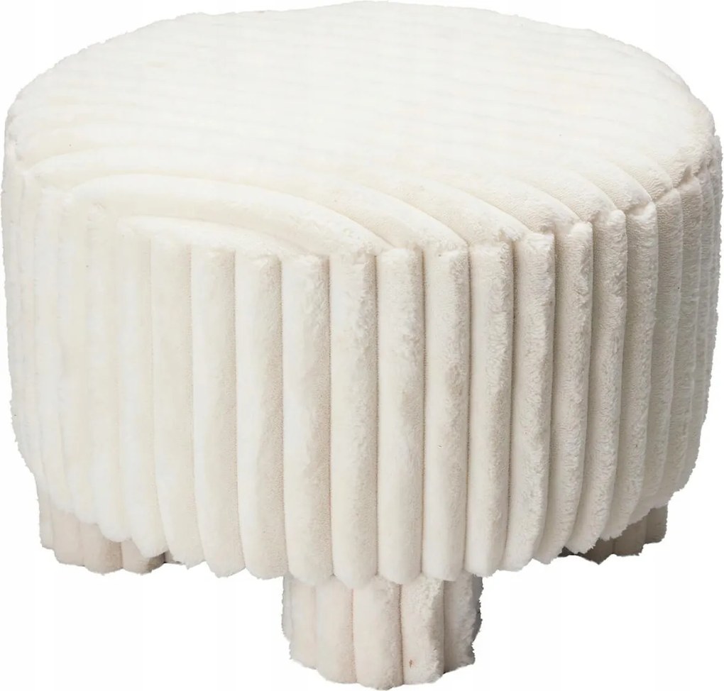 Kárpitozott fehér zsámoly, bordázott puff, 40x40x29 cm