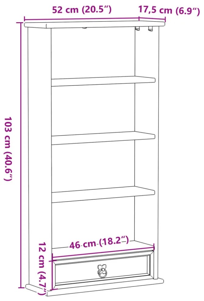 Corona tömör fenyőfa CD-szekrény 52 x 17,5 x 103 cm