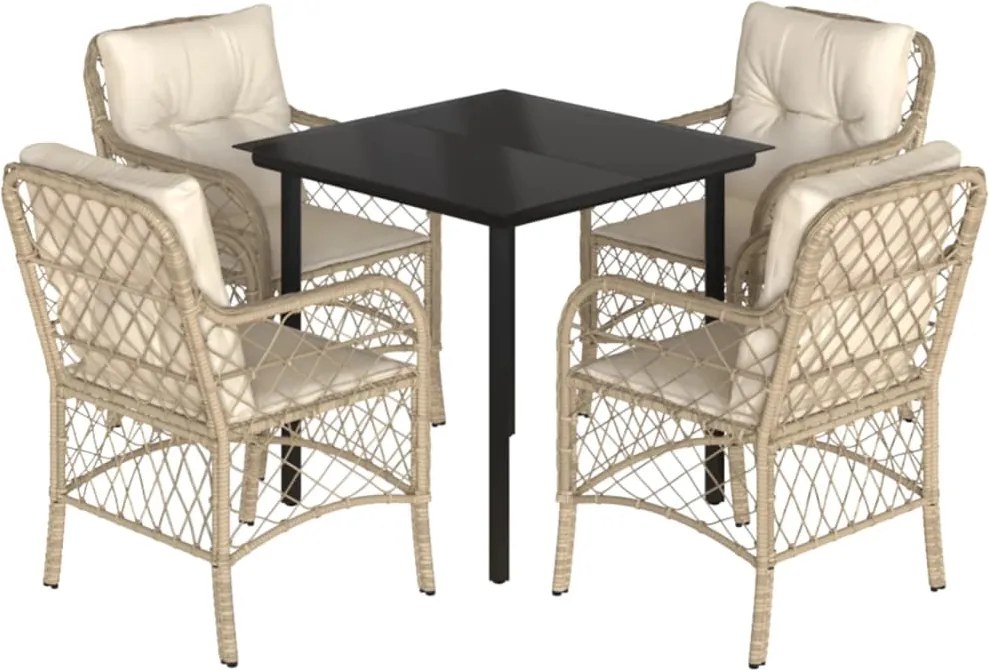 vidaXL 5 részes bézs polyrattan kerti étkezőgarnitúra párnákkal