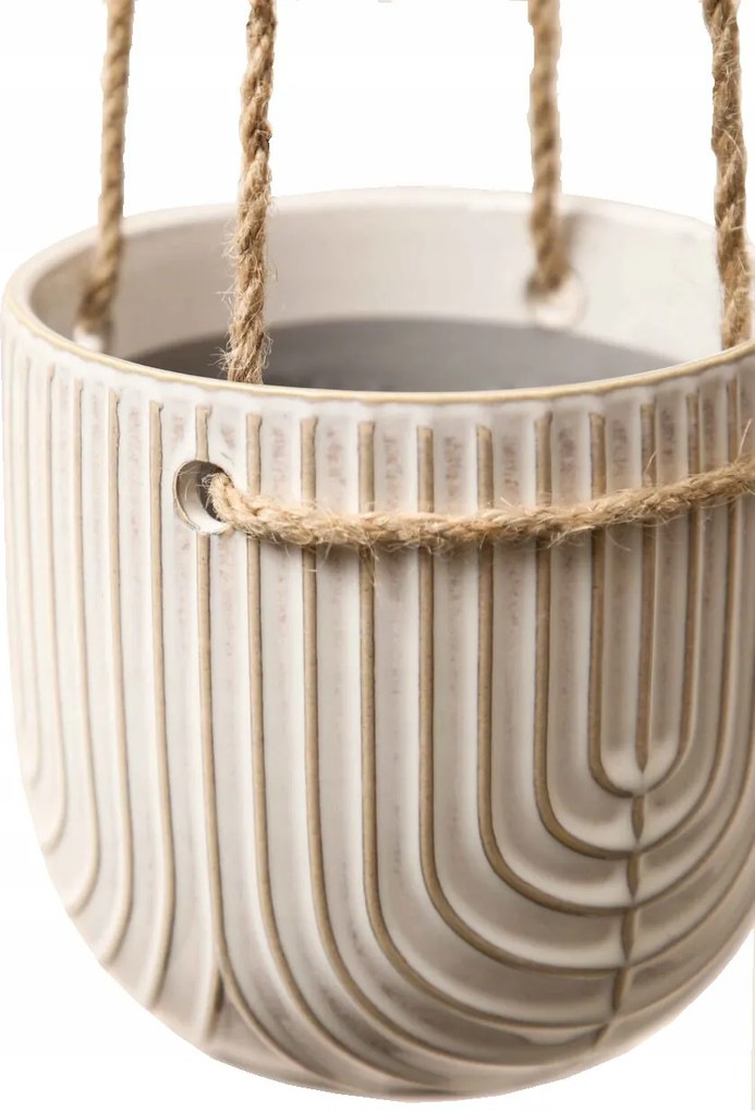 Fedél 13,5 cm kerámia bézs virágcserép lógó