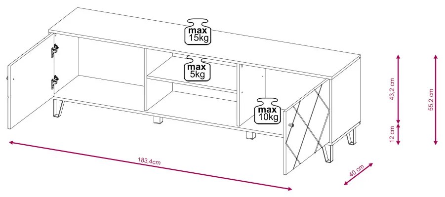 TV szekrény Artisan tölgy / fehér színkombinációban – BILBAO BO02
